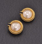 Vintage Chanel Gold Tone Pearl Earrings CC