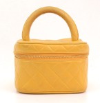 Chanel Yellow Quilted Leather Vanity Hand Bag Gold CC