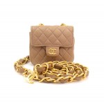 Chanel Beige Leather Belt + Mini Bag Charm CC Gold Chain
