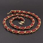 Vintage Chanel Gold Tone Chain x Red Leather Belt CC Logo