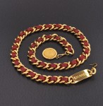 Vintage Chanel Red Leather x Gold Tone Belt
