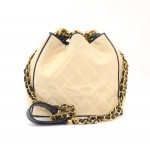 Vintage Chanel Beige Canvas x Navy Piping Bucket Shoulder Bag Gold CC