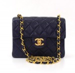 Vintage Chanel Navy Quilted Leather Mini Shoulder Bag Gold CC