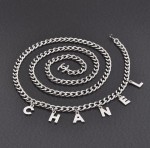 Chanel Silver Tone Chain Belt CC Logo and charm