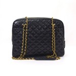 Vintage Chanel Navy Quilted Leather Shoulder Tote Bag Gold Chain CC + Pouch