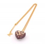Louis Vuitton Purple Heart Shaped Inclusion Necklace Gold Tone Chain
