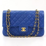 Vintage Chanel Blue Quilted Leather 2.55 10" Shoulder Bag CC Gold Chain
