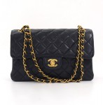 Chanel Navy Quilted Leather Double Sided Shoulder Bag Gold CC Chain