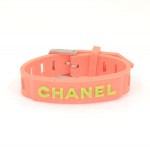Chanel Pink Bracelet With Green Writing  Rubber Bracelet CC