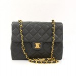Vintage Chanel Gray Quilted Leather Shoulder Bag CC