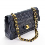 Chanel Navy Quilted Leather shoulder bag + pouch Gold chain CC X968
