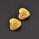 Chanel Gold Tone CC Logo Heart Shaped Earrings
