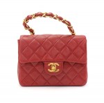 Vintage Chanel Red Quilted Leather Hand Bag