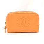 Chanel Cosmetic Pouch Orange Caviar Leather