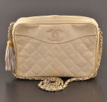 Chanel Lizard Leather Beige gold chain shoulder bag fringe CC X214