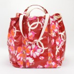 Chanel Red Nylon Tote large Beach bag flower X588