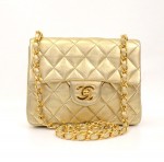 Vintage Chanel Gold Quilted Leather Mini Shoulder Flap Bag