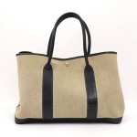 Hermes Garden Party Gray Canvas x Black Leather Hand Bag