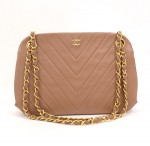 Vintage Chanel Brown V Stitched Leather Shoulder Handbag