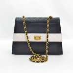 Chanel Navy White vintage Quilted Leather shoulder bag + pouch CC X843