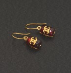 Chanel Red Stone x Gold Tone Pierced Earrings