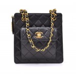 Chanel 7inch Black Quilted Leather Mini Hand Bag