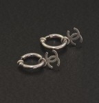 Chanel CC Logo Silver Tone Earrings