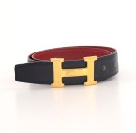 Hermes Navy / Red Leather Belt Gold Tone H Buckle