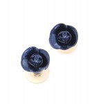 Chanel Navy Flower Motif Pierced Earrings