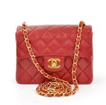 Chanel Red Quilted Leather Mini Shoulder Bag Gold Chain X953