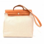 Hermes  Herbag MM 2 in 1 Beige Canvas x Leather Shoulder Hand Bag