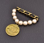Chanel Brooch Pin Gold CC Logo x Pearl Brooch