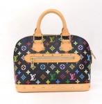 Louis Vuitton Alma Black Multicolor Monogram Canvas Hand Bag