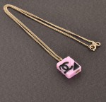 Chanel Cambon Pink x Black Quilted Silver Chain necklace Pendant X33
