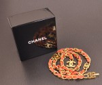 Chanel Gold Chain And Orange Leather Belt  X643