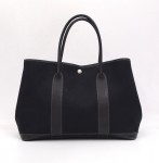 Hermes Garden Party Black Canvas x Leather Hand Bag