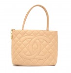 Chanel Medallion Beige Caviar Quilted Leather Hand Bag