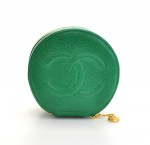 Vintage Chanel Green Caviar Leather Mini Jewelry Case Pouch
