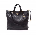 Prada BN1713 Black Soft Calf Leather 2way Hand Bag + Shoulder Strap