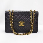 Chanel Black quilted leather shoulder Jumbo Maxi bag Gold chain CC X943