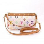 Louis Vuitton White Multicolor Monogram Canvas Accessories Pochette Hand Bag + Strap