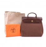Hermes Herbag Ado 2 in 1 Brown Canvas Leather Backpack Bag