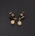 Chanel Black x Gold Tone Heart Shaped Earrings CC
