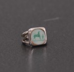 Hermes Silver Tone x Green Shell Horse Ring