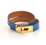 Hermes Kelly Double Tour Blue Leather Bracelet