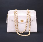 Chanel White Caviar Leather Shoulder Tote Bag
