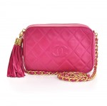Vintage Chanel Pink Quilted Leather Shoulder Bag With Fringe