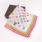 Louis Vuitton White Multicolor Pure Silk Scarf