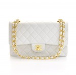Vintage Chanel 2.55 10" Double Flap White Quilted Leather Shoulder Bag
