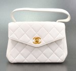 Chanel White Quilted Leather Small Hangbag Gold CC SS396